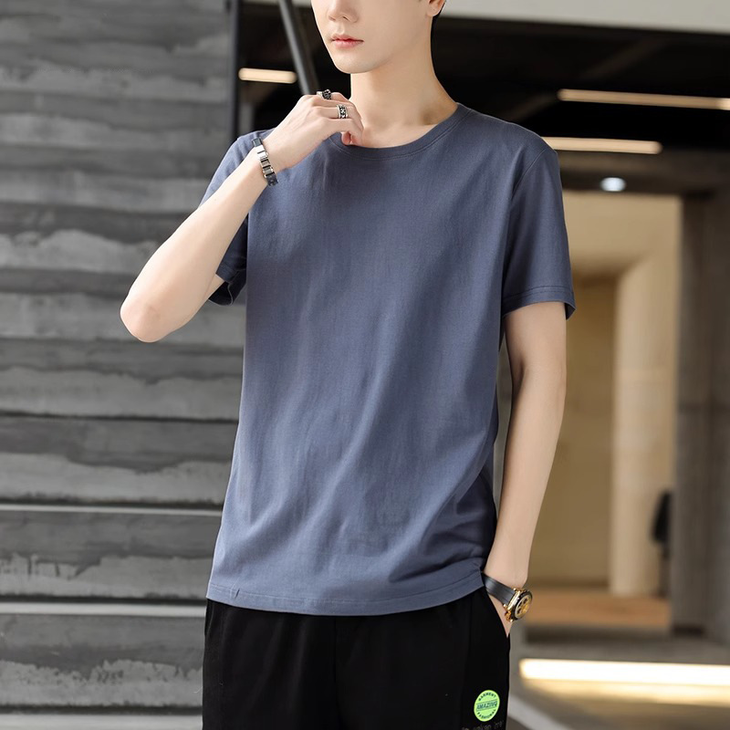 新疆長絨綿純綿半袖男性夏の新型男性服ゆるいカジュアル純色重ポンド上服tシャツ|undefined
