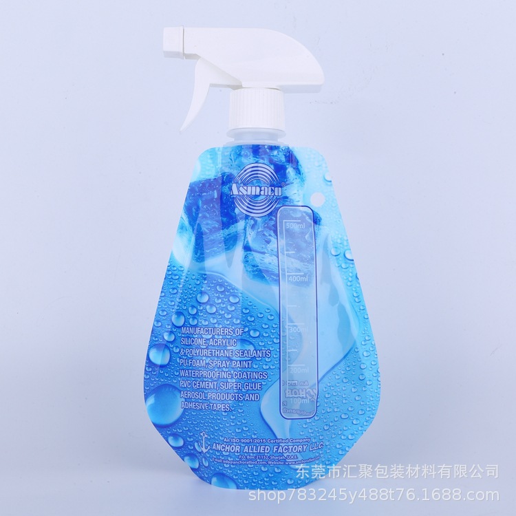 定 制500ml自立消毒液喷雾袋 塑料自立吸嘴液体包装旋转式喷头