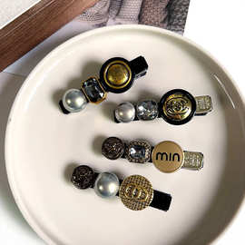 复古重工金属字母水钻发夹测边夹发卡头饰女韩国个性百搭高级压夹