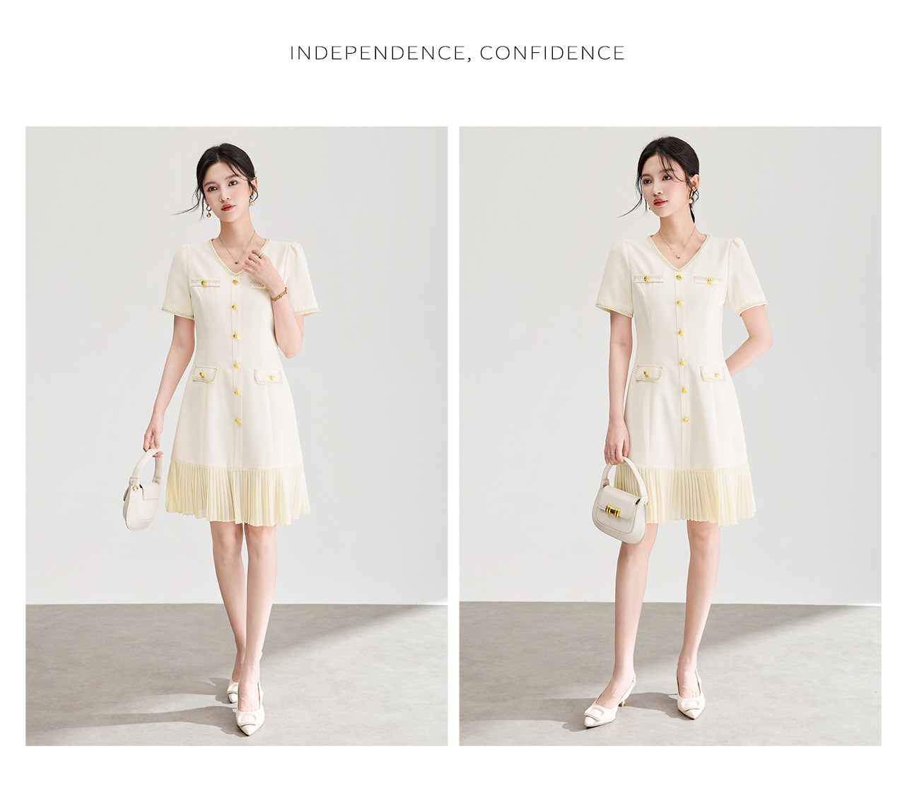 Đầm nữ cổ tròn tay ngắn thắt eo phong cách Chanel — màu đen chi tiết 13