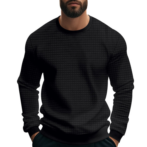 2025 Cross-border Men's Long-Sleeve Heavyweight Men's T-Shirt Amazon Embroidered Small Square Loose Casual Men's Base Shirt
