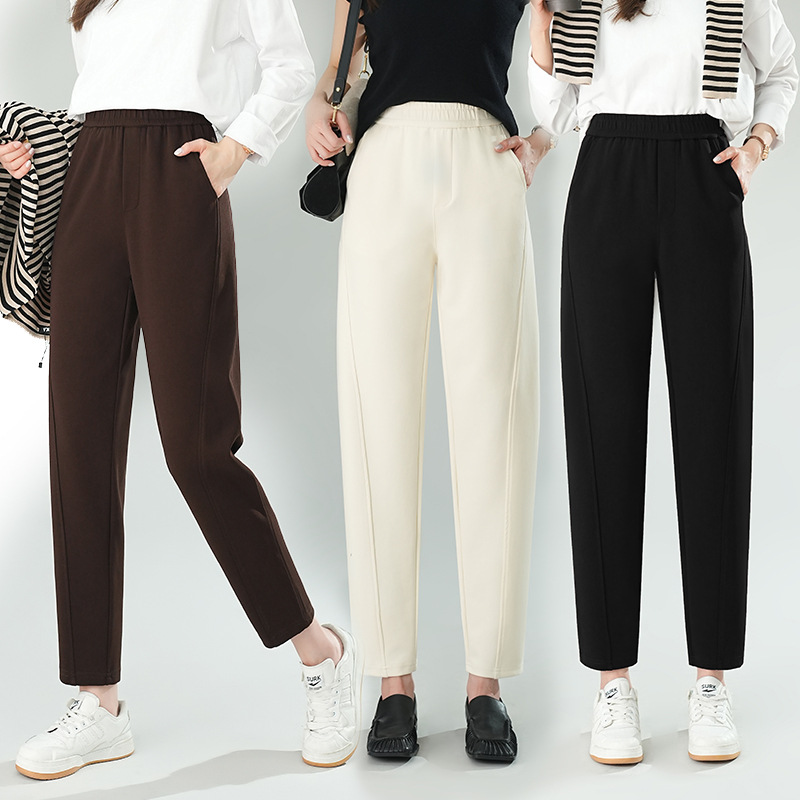 休闲裤女2025新款加厚高端哈伦直筒镰刀裤秋冬加绒小个子九分裤