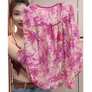 Fashionable Bow Chiffon Shirt for Fat Girls, Mid-sleeve Top, Fashionable Shirt, Belly-covering Women's Loose Top
