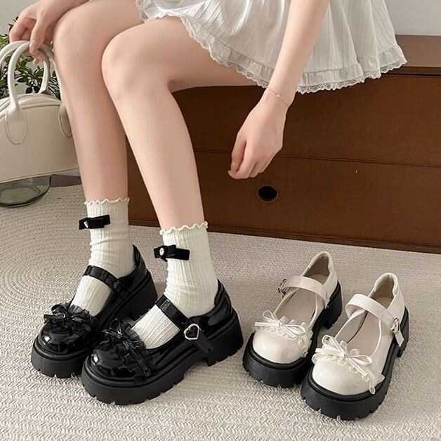 Thick-Soled Mary Jane Shoes for Women 2026 Summer New Style Black Retro Versatile Shallow Bowknot Japanese Jk Small Leather Shoes