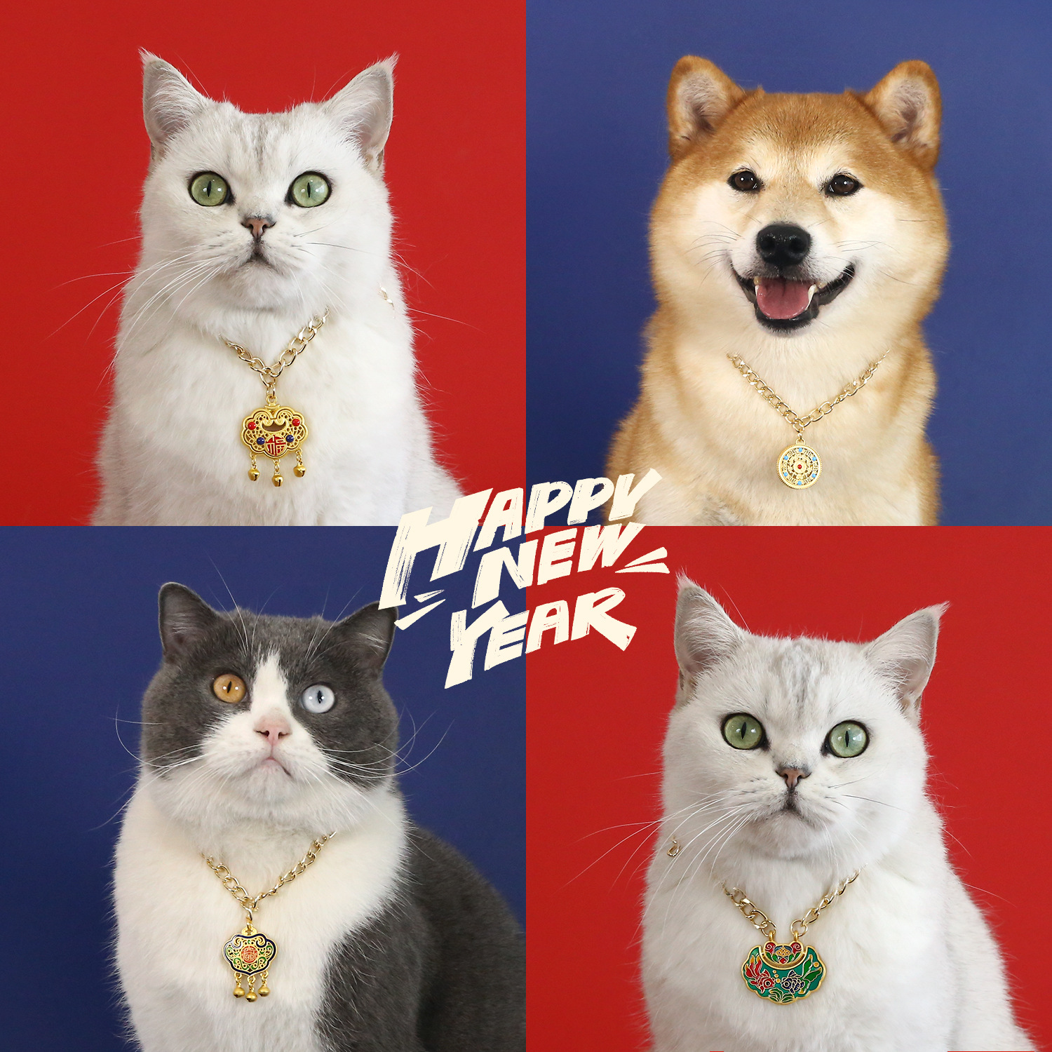 Mascotas de metal Año Nuevo Long Life Lock Collar Collar Gato Perro Fu Festival de Primavera Collar