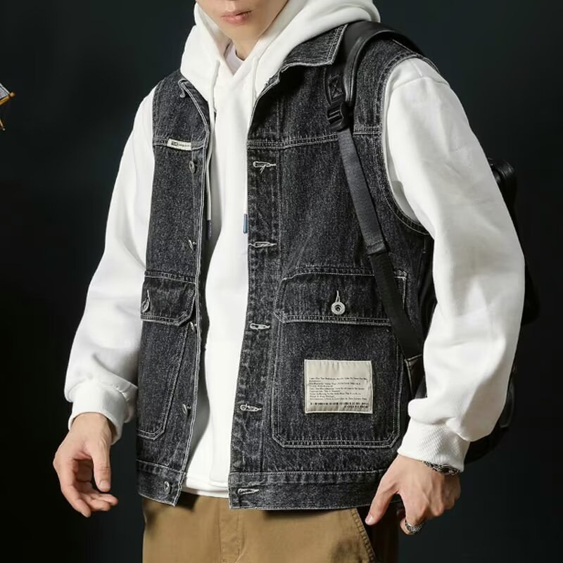 2025 Spring New Denim Vest Jacket Versatile Loose Sleeveless Workwear Jacket for Men 2025 Spring New Denim Vest Jacket Versatile Loose Sleeveless Workwear Jacket for Men