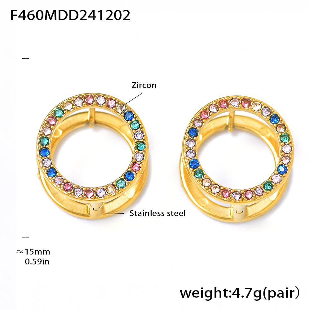 Square Zircon Double Sided Stud Earrings In Gold Stainless Steel_voghion.com