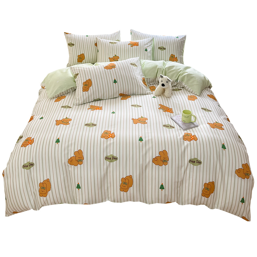 Algodón fresco no estático cuatro piezas de alta densidad ins viento dormitorio de estudiantes de dibujos animados cubierta de colcha de algodón A alto soporte de tres piezas