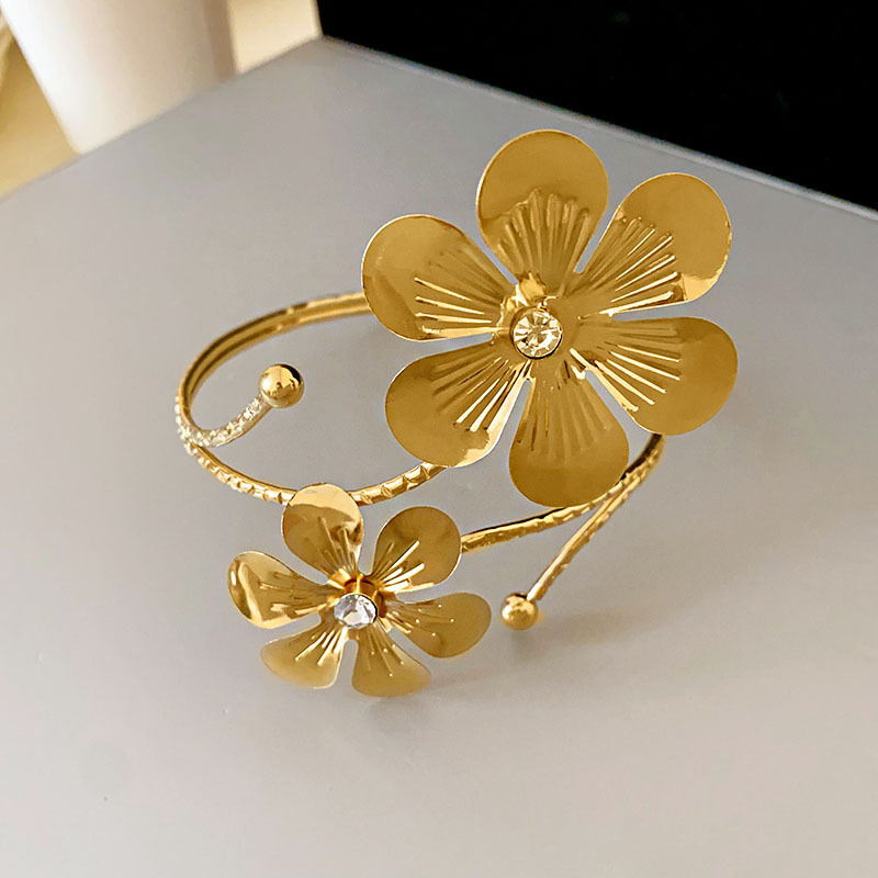 Europa y Estados Unidos plumas transfronterizas hojas bordas abiertas pulsera ligera lujosa alta sensación brazalete punk jeans de moda joyas mujeres image 45