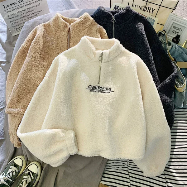 [Order Item] Korean Style 2025 New Sweet Cool Style Lamb Wool Fleece Sweatshirt for Women, Loose Long Style
