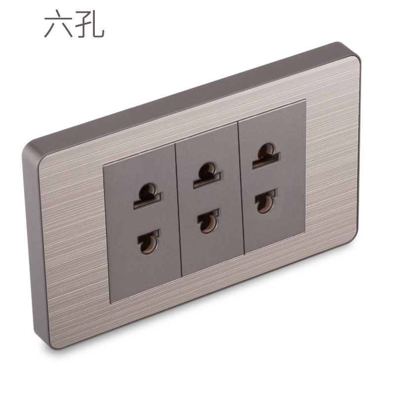 15A panel de metal de acero inoxidable gris dibujado tres agujeros Taiwan fabricado en Estados Unidos enchufe de pared conmutador suministro directo