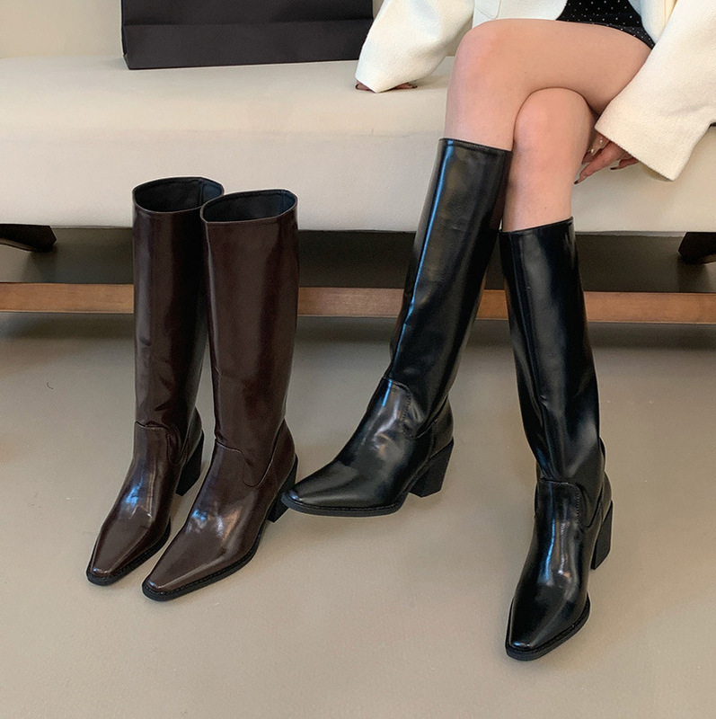 9622-2 Women's Long Boots, High Boots, 2025 New Style, Soft Leather, Versatile High Heels, Stiletto Heels, Pointed Toe, Casual Straight Boots
