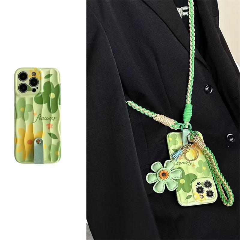 Flores verdes frescas de verano para iphone15 tejido diagonal 16ProMax funda para teléfono 13 Apple 14 mujer