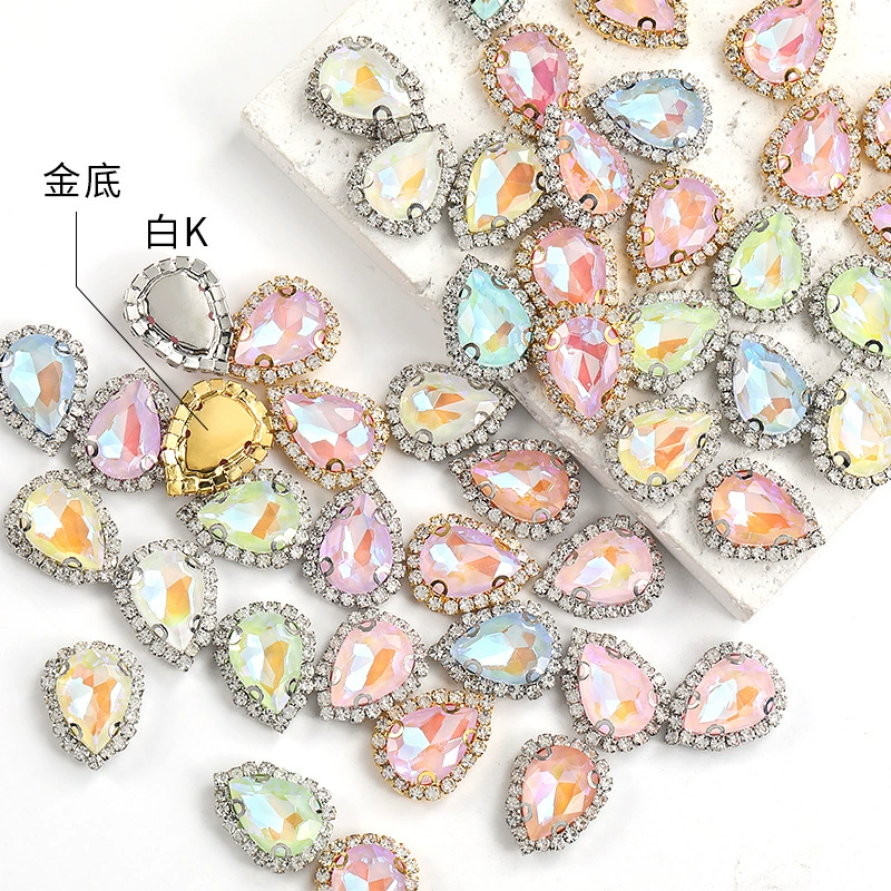 Hot -selling water droplet claws mocarhopper fluorescent crystal buckle, sewing drill, handmade wedding head jewelry hair jewelry water droplet claw diamond