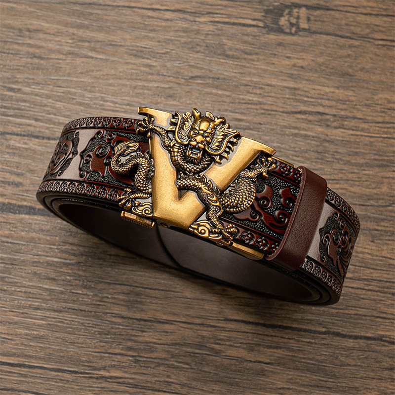Nuovo modello di erba Tang Domineering intagliato da uomo automatico cintura con fibbia in rame con cintura personalizzata in rilievo a sei artigli di drago di vendita calda_voghion.com