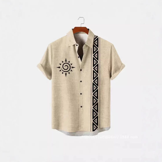 New Vintage Casual Short Sleeve Shirt Men's Jacquard Loose Shirt African Tribal 3D Print Cross Border Amazon