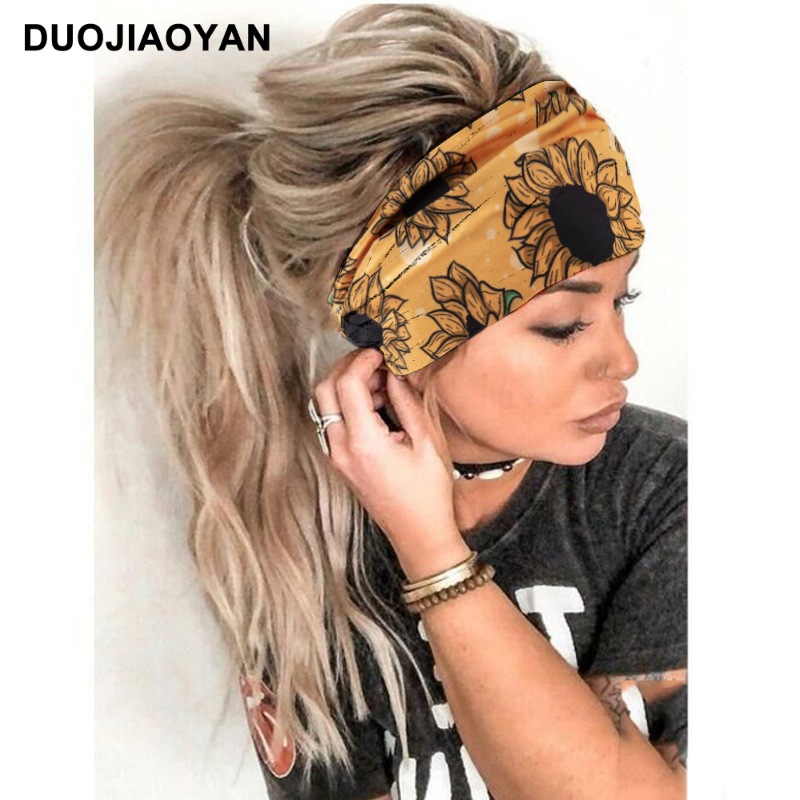 Nueva diadema de moda europea y americana con estampado de girasol, diadema elástica para correr, diadema de yoga absorbente de sudor, accesorios para el cabello_voghion.com