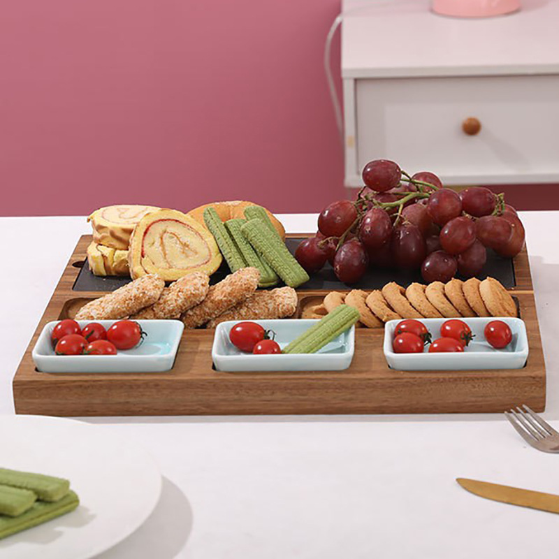 Queso de madera queso tablero traje creativo hogar tabla de cortar con cuchillo y tenedor postre fruta merienda bandeja de madera para el partido