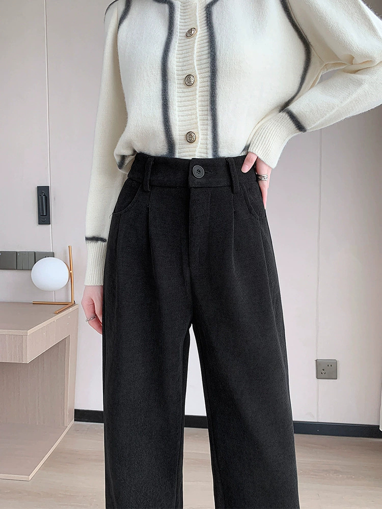 Woolen suit, demi-season leggings, velvet trousers, glutinous rice, high waist, increased thickness, loose straight fit