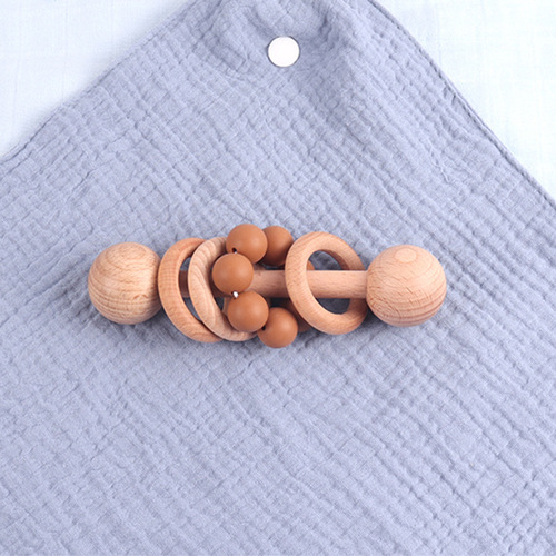 Children's rattle, colorful silicone bracelet, beech wood ball bead rattle, baby teether, molar stick, wooden craft ornament