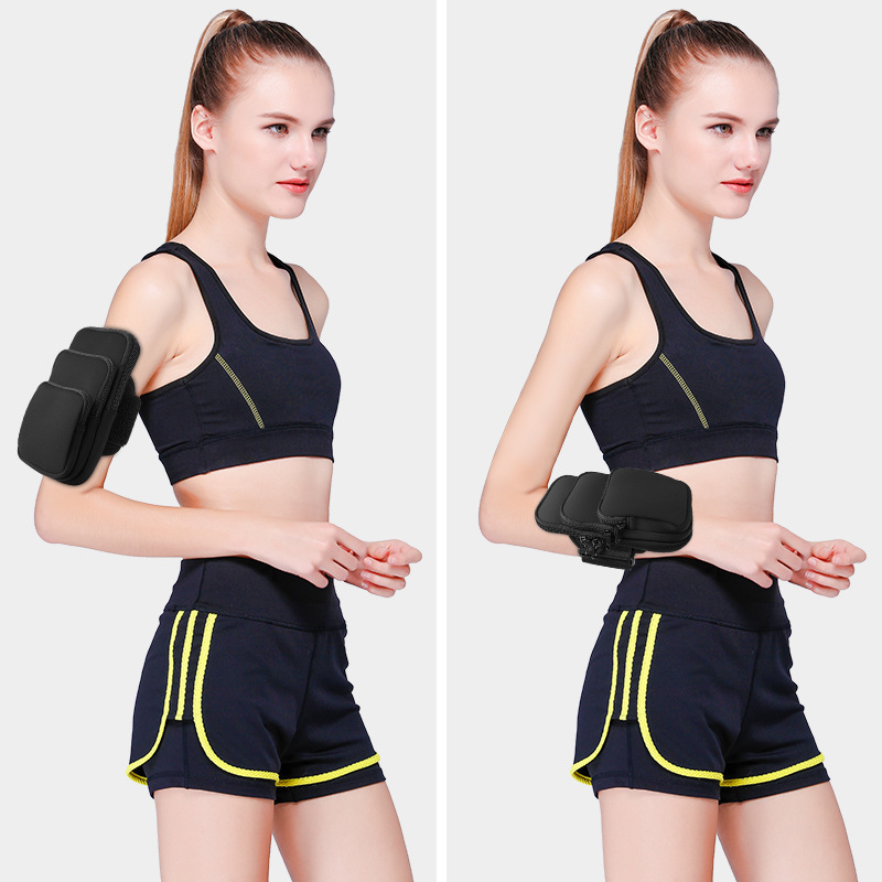 Correr bolsa de brazo para hombres y mujeres deportes al aire libre fitness manga del brazo tres bolsillos de gran capacidad universal teléfono móvil brazo bolsa de muñeca brazo banda