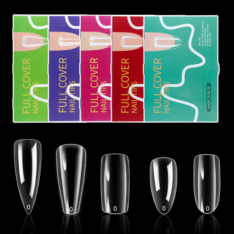 600 Pieces of Cross-Border Traceless Transparent Manicure Nails, No Engraving, Stiletto Heels, Almond Coffin Shaped Wearable Fake Nails