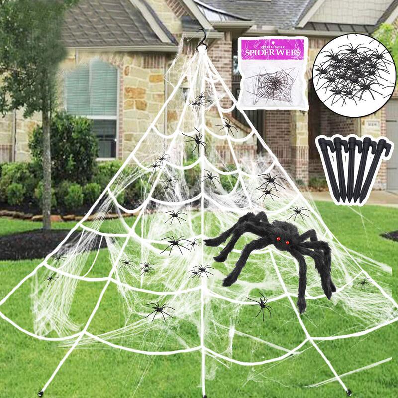 Halloween Glowing Spider Web, Extra Thick Triangular Web, Realistic Oversized Spider, Plush Spider Halloween Decoration Prop Halloween Glowing Spider Web, Extra Thick Triangular Web, Realistic Oversized Spider, Plush Spider Halloween Decoration Prop
