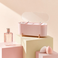 Self-designed light luxury three-compartment cosmetics storage box, transparent dust-proof covered makeup cotton and makeup egg storage box
