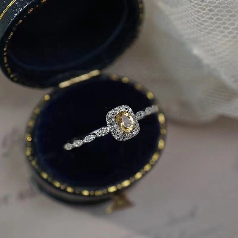 Anello aperto giallo con pietra naturale e cristallo, sottile fascia super lucida, regalo di Capodanno per ragazze che attraggono ricchezza, San Valentino_voghion.com