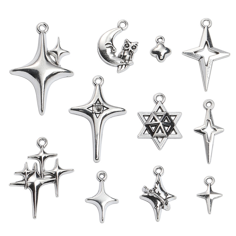 DIY Retro Zinc Alloy Jewelry Accessories Cross Star Four-Pointed Star Star Pendant Factory Direct Sales Zakka