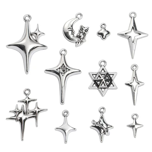 DIY Retro Zinc Alloy Jewelry Accessories Cross Star Four-Pointed Star Star Pendant Factory Direct Sales Zakka