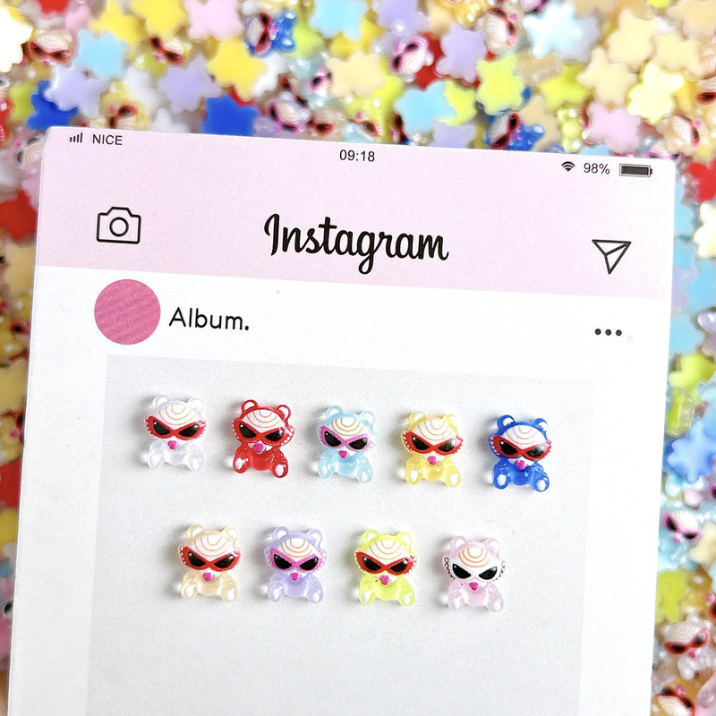 Cross-Border Cartoon Sunglasses Alien Nail Art Accessories Cute Resin Handmade DIY Cream Glue Nail Accessories Wholesale