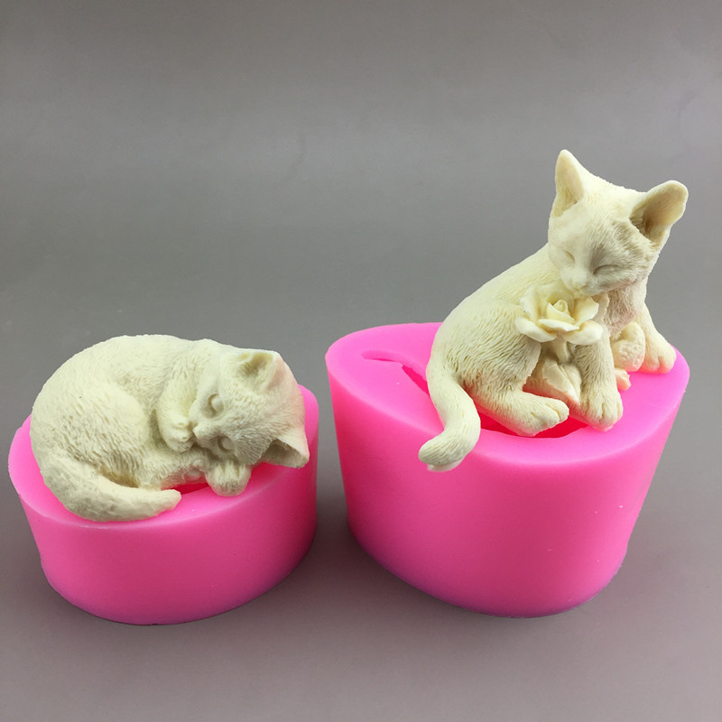 Сидящая роза кошка, лежащая на боку, спящая кошка силиконовая плесень шоколадный мусс ароматерапия свеча гипсовая мыльная форма