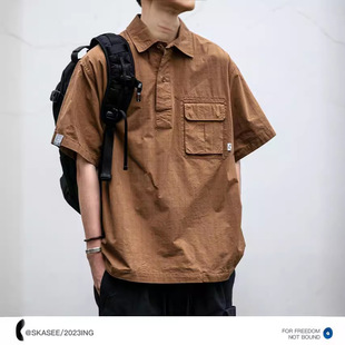 Japanese Style Workwear Casual Short-sleeved Shirt Men's Trendy Brand Summer Thin Polo Shirt Loose Half-sleeved Shirt Jacket for Men