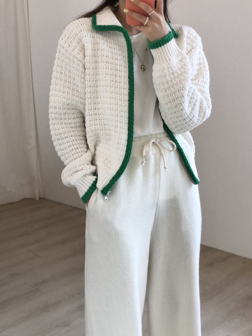 Contrast Thick Needle Zipper Cardigan Sweater Coat