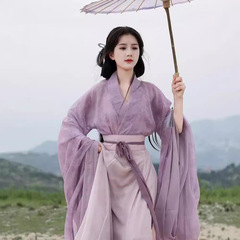 半夏の正規品魏晋風成人漢服女子学生プリント交襟広袖中国風八破スカート時代日常