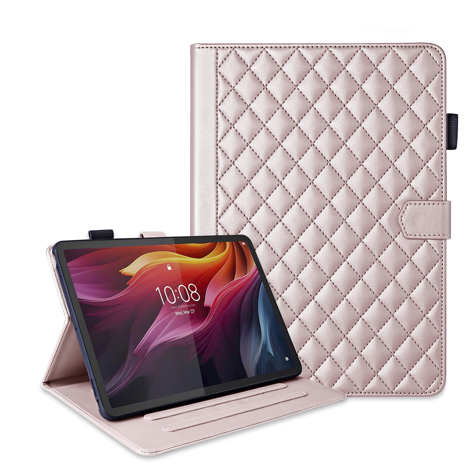 适用小新pad Pro 12.7 2025平板皮套 联想P12菱形小香风插卡支架
