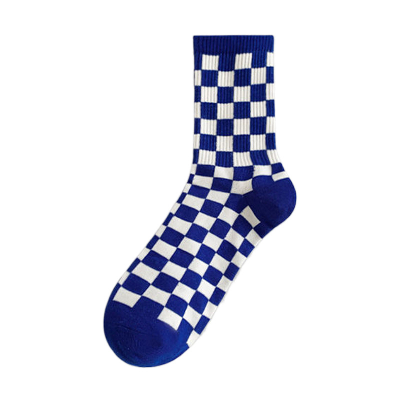Klein calcetines de moda azul calcetines grandes C Placa de ajedrez estudiante de cuadros ins calcetines de moda a media pierna calcetines largos de otoño e invierno