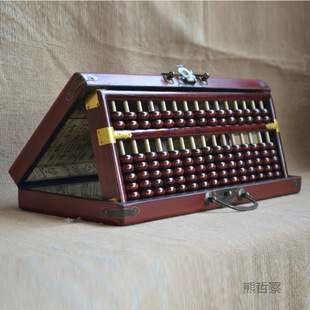 Solid Wood 15-stage Abacus Calculus Wooden Abacus with Vintage Leather Box Opening Gift Study Ornaments Wooden Collectibles