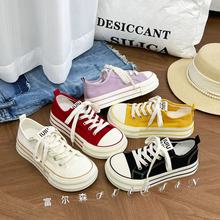 薄款方头2025新款夏季厚底增高休闲小白鞋女学生百搭帆布鞋G1509