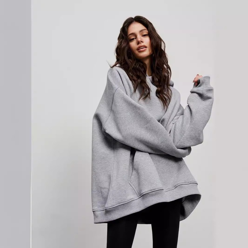 Xs-5Xl Large Size Export Women's Fleece Sweatshirt with Letter Slogan Print, Kangaroo Pocket, Drawstring Hoodie, Long Sleeves