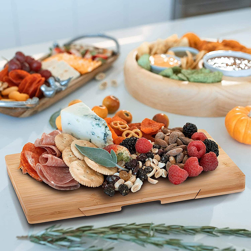 tablero de queso de bambú tablero de queso tablero de cortar tablero de cortar tablero de hortalizas cuchillo multifuncional conjunto de cuatro piezas tablero de queso