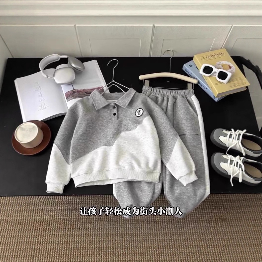 新款儿童套装春秋男童韩版卫衣卫裤男宝polo衫上衣裤子两件套童装