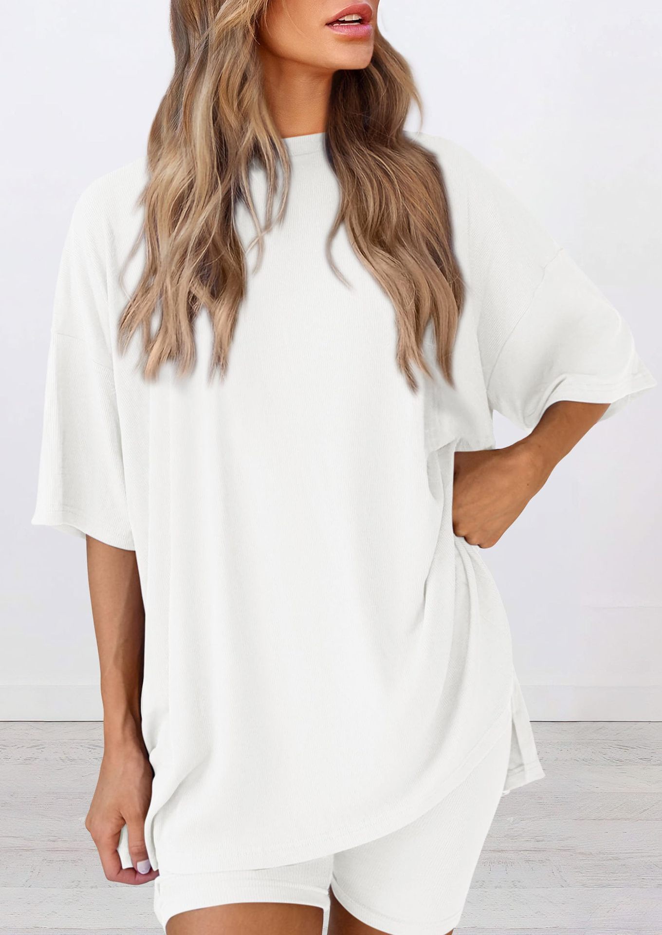 2025 Spring Summer European And American Cross-Border New Loose Fashion Solid Color Casual Short Sleeve Shorts_ecoleips.com
