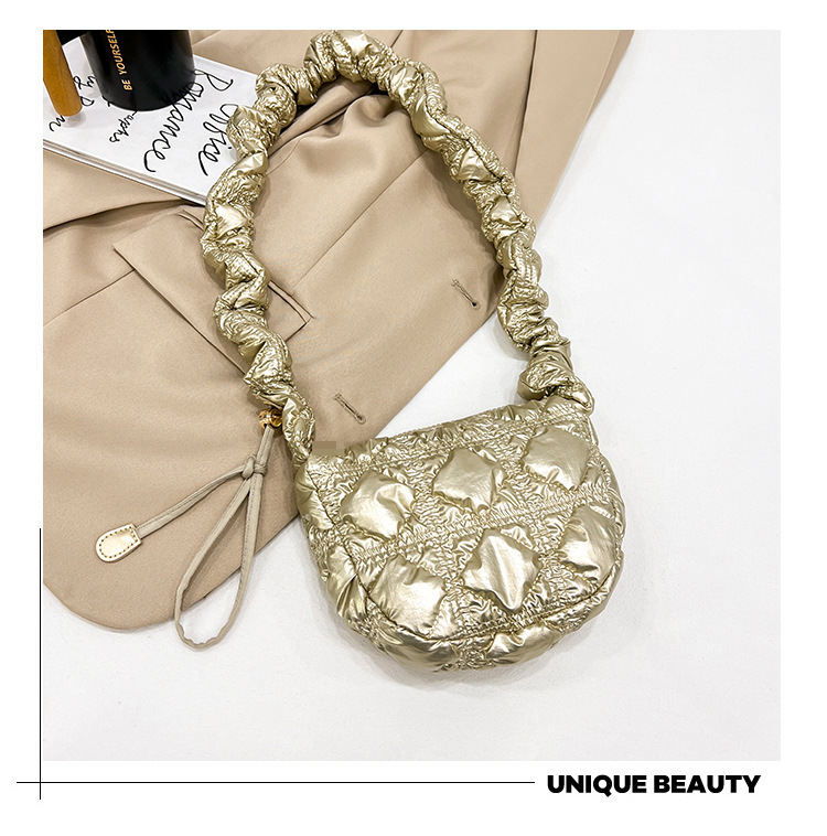 Koreaanse versie Exquise glanzende geplooide okseltas Mini Cloud Bag Niche Crossbody Bag Damestas High-end kleine tas_voghion.com