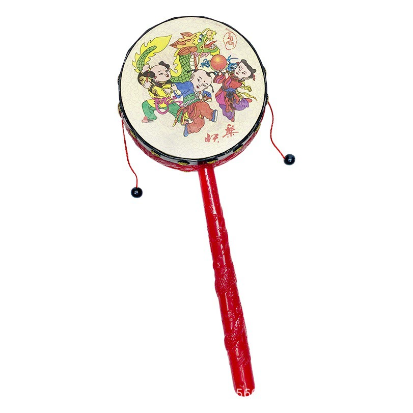 Барабанчик погремушки 0-6-12 месяцев Ребенок может укус Традиционная игрушка младенца шариков погремушки барабанчика волны 1 год