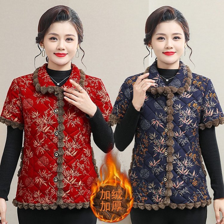 厂家批发妈妈装碎花加绒加厚保暖棉衣棉服外套洋气中老年人棉袄女|undefined