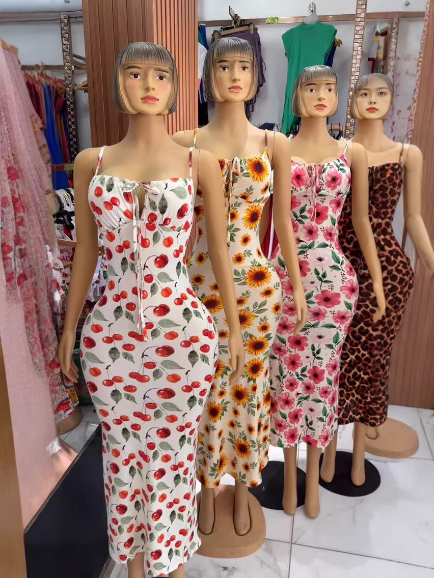Vestido Largo de Color Sólido para Mujer en Algodón y Seda de Hielo con Cuello en V para Viaje