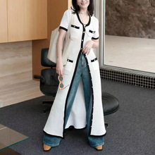 SP2024夏季新款法式时尚镂空黑白撞色针织外套式圆领短袖连衣裙女