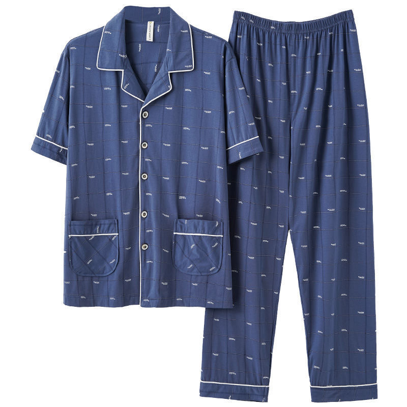 Pijamas de verano de algodón de los hombres pantalones de manga corta de algodón de los hombres de algodón delgado de verano más tamaño de media manga de los hombres homewear